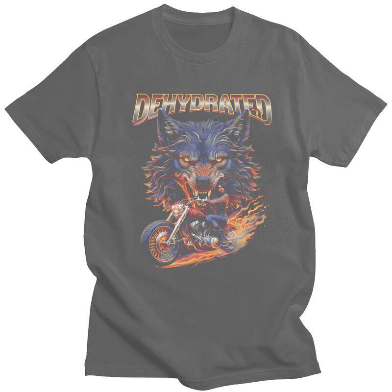 Dehydrated Wolf Biker T Shirts Unisex Tshirt Summer Streetwear Casual Graphic Tee For Husband 100 Cotton Slim Fit Clothes