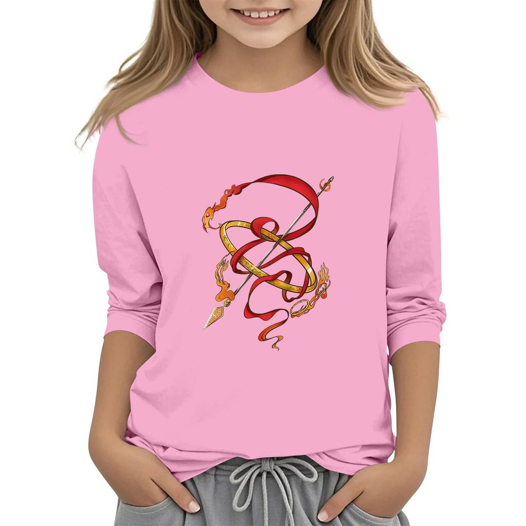 Топы с принтом для девочек 5-16 лет с круглым вырезом и рукавами 3/4 Футболки Модные топы Наряды Футболки