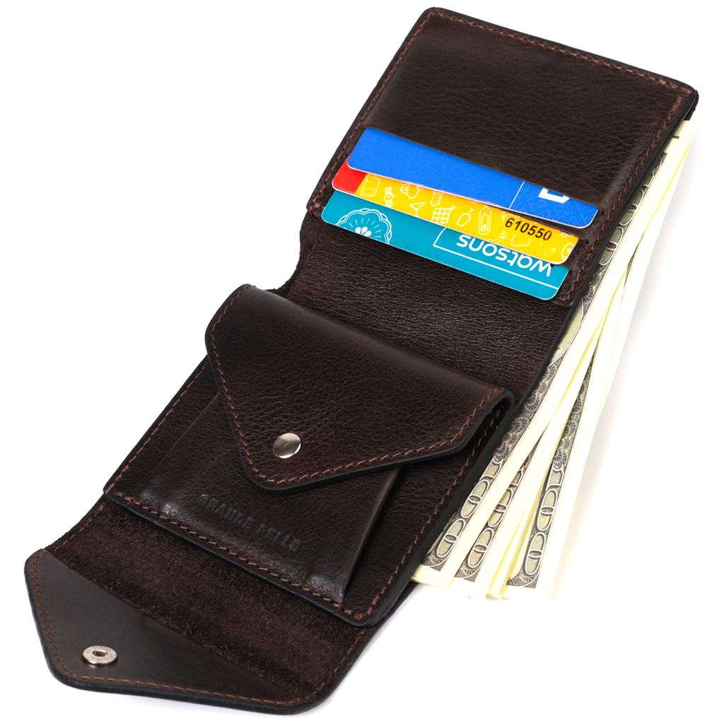 Мужской кошелек из глянцевой натуральной кожи GRANDE PELLE Wallet 16814 Коричневый