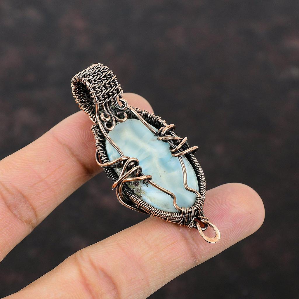 Larimar Pendant Copper Wire Wrapped Pendant Gemstone Pendant Copper Wire Jewelry Pendant For Women Handmade Larimar Jewelry Engagement Gift