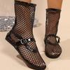 Summer and Summer Mesh Roman Sandals Women's Sexy Short Boots 2025 Summer New Black Hollow Mesh Boots with Rear Zipper