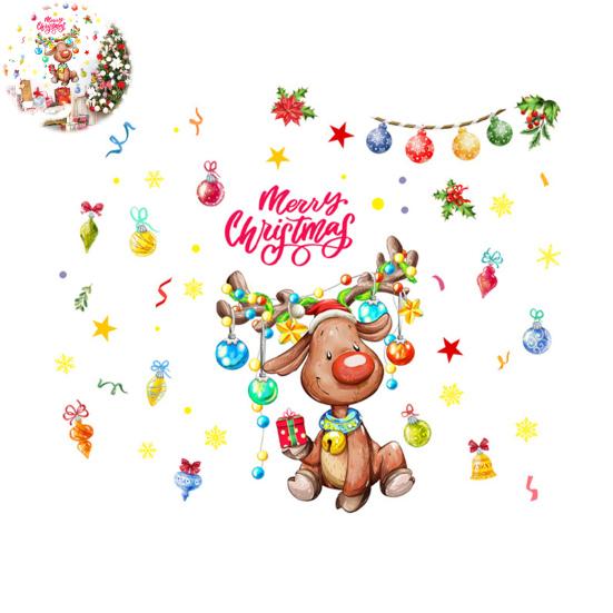 2 Sheets/Set Christmas Elk Wall Sticker Waterproof PVC Self-adhesive Home Office Living Room Holiday Cartoon Reindeer Decoration Decal