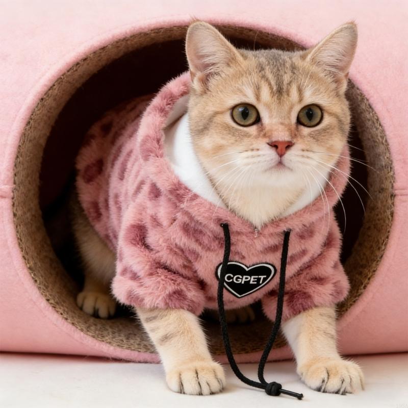 Fleece Lined Winter Cats Clothing for Maximums Warmth and Comfortable in Cold Environment with Leopards Print