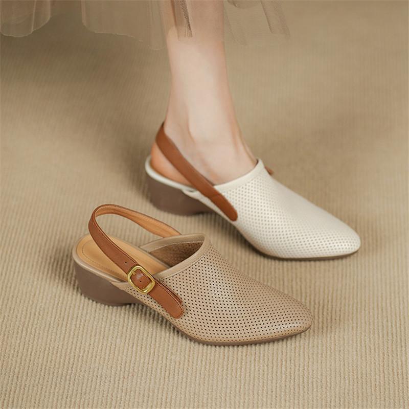 Модные новые летние сандалии из спилковой кожи, сандалии с круглым носком для женщин, сандалии на массивном каблуке, модные сандалии с вырезами, дышащая женская обувь