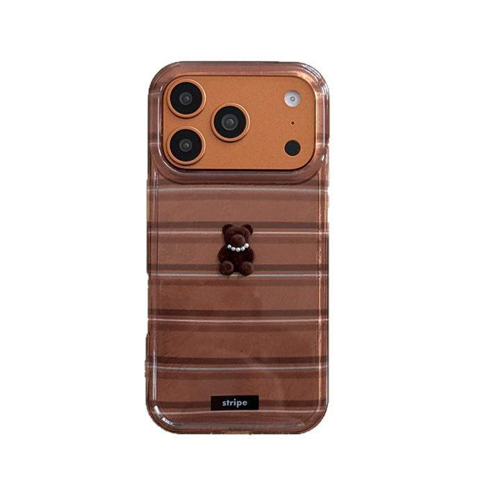 Японский и корейский 3D чехол-медведь в полоску для iPhone 17/16 Pro Max/15/14 - Новый дизайн для девушек
