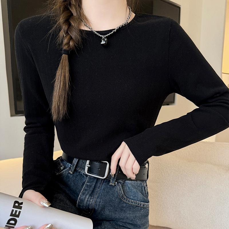 Нижняя рубашка Женские Новые Модели Весна и Осень Можно Носить Наружу, Тонкая Футболка с Длинным Рукавом, Высококлассный Топ в Зарубежном Стиле