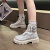 Fashion Women's Ankle Boots Platform Punk Style Combat Chunky Female Short Shoes Silver Biker Booties Goth Pu Hot New Rock Footwear Boot