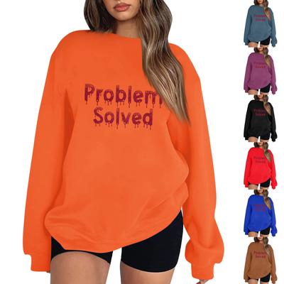 Женский пуловер с принтом Хэллоуина, круглый вырез, заниженная линия плеча, блузка с длинными рукавами