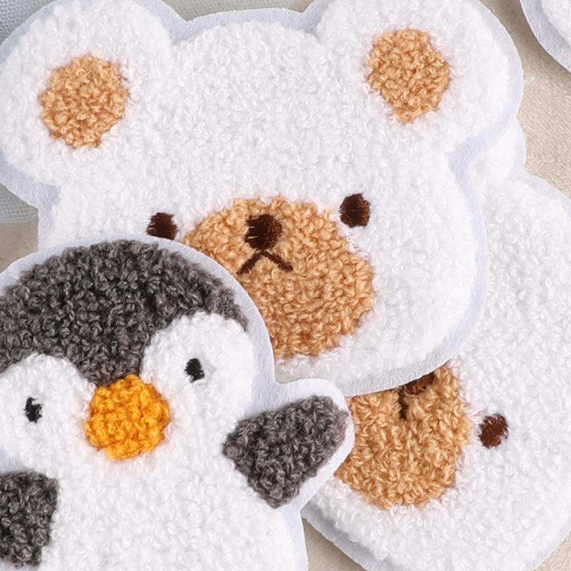 Вышитая этикетка с изображением головы медведя, пингвина, животного, полотенце, вышитый значок, тканевая этикетка, аксессуары для одежды, вышитая вручную тканевая наклейка