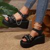 Модные модные сандалии на платформе с пряжкой-звездой для женщин, декорированные цепочкой, готическая летняя обувь, женские сандалии-гладиаторы на толстой подошве и танкетке