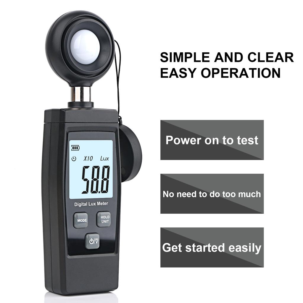 Light Meter Handheld Lux Meter for Ambient Light Intensity Monitoring Digital Photometer Range 200000 Lux Illuminance Sensor