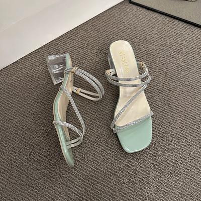 Летние туфли на высоком каблуке женские, прозрачные туфли на высоком каблуке, сексуальные дышащие тапочки, квадратный носок женские прозрачные туфли на высоком каблуке