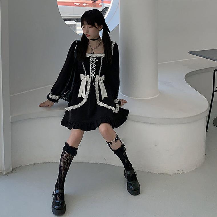Японское готическое платье Лолиты для девочек, лоскутное винтажное дизайнерское мини-платье в японском стиле, кавайная одежда, осенние платья для женщин