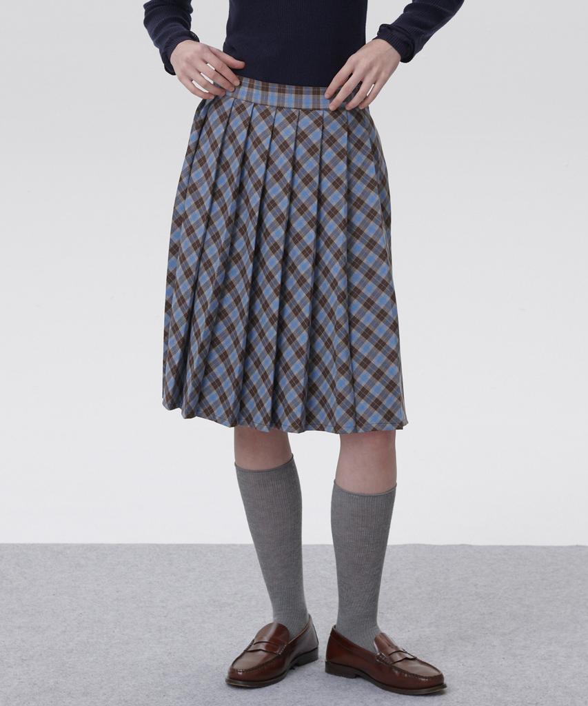Plack Woman Check Midi Pleated Wrap Skirt Blue