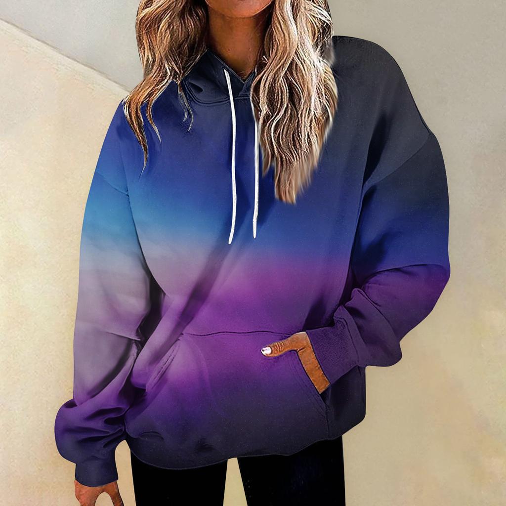 Felpe girocollo casual versatili quotidiane alla moda da donna Felpe con stampa patchwork sfumata a maniche lunghe giornaliere grafiche