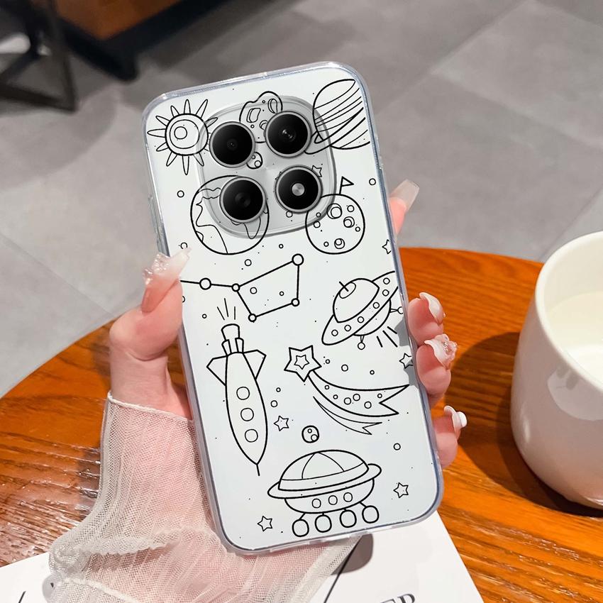 Подходит для Redmi Note 15 14 Pro 14S 15 15C A5 A1 Популярный Креативный Чехол для Телефона с Буквами и Узорами Прозрачный Силиконовый Нескользящий Чехол для Корпуса Redmi