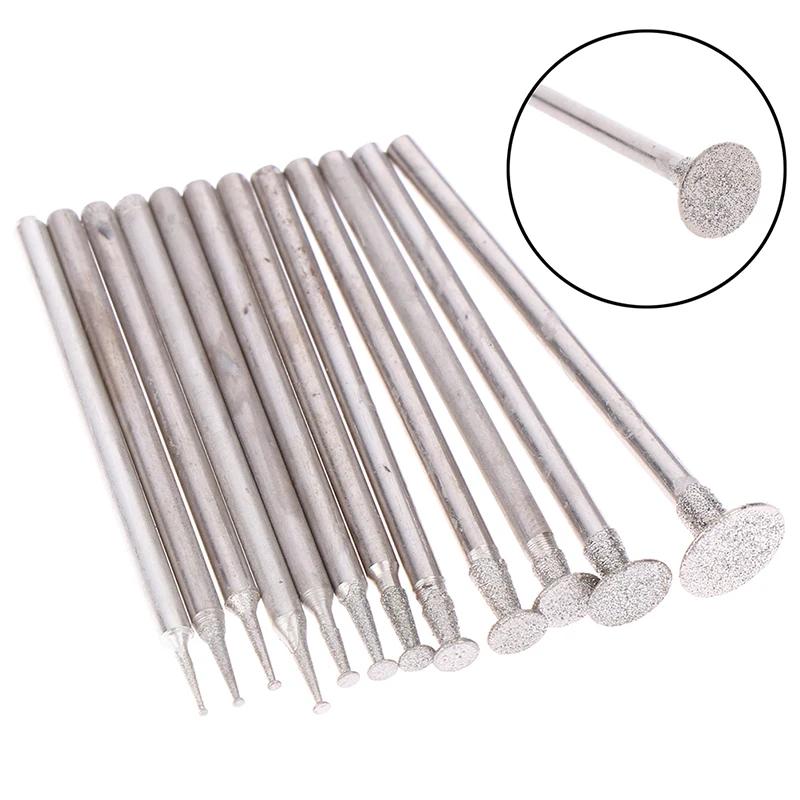12Pcs Drill Diamond Grinding Head Bur 2.3mm Jade Stone Carve Polish Engrave Tool