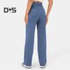 Women Pants Solid Color Elastic Waist Straight Leg Casual Trousers with Multi-Pocket Design Leisure Long Pants