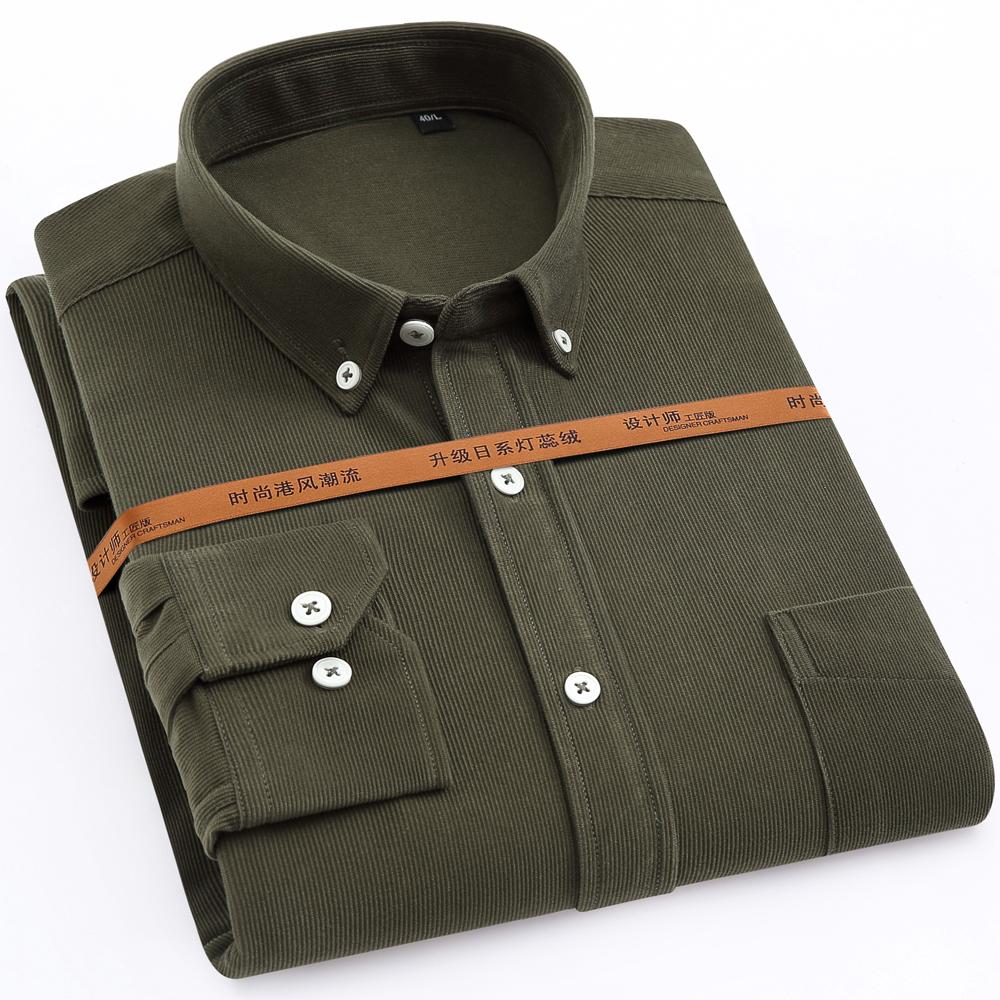 Весенне-осенние повседневные вельветовые рубашки с длинными рукавами, удобная мягкая мужская рубашка на пуговицах стандартной посадки