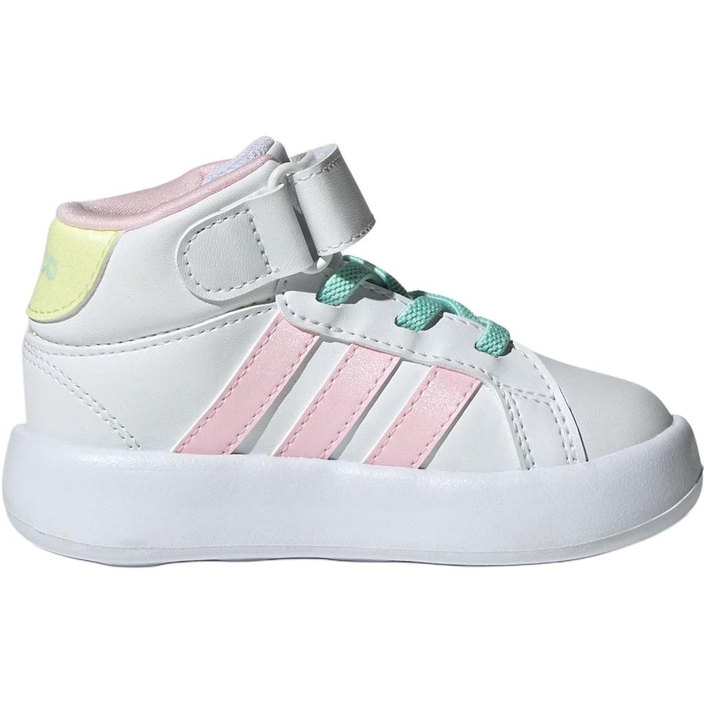 Adidas GRAND COURT Synthetic Leather Abrasion Resistant Mid top Toddler Shoes White Pink Yellow Infant And Toddler JR2580