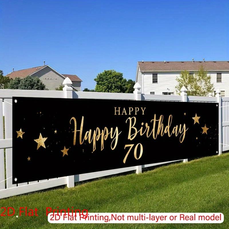 70th Birthday Yard Banner, Black & Golden Balloons Design, Polyester Outdoor Garden Front Door Decoration