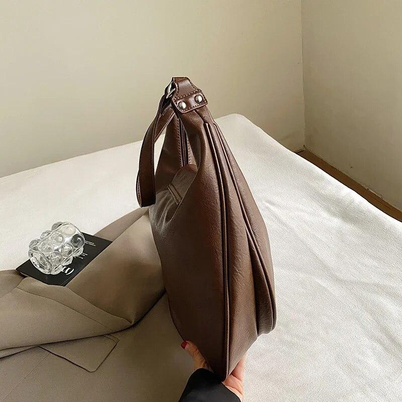 Design Retro PU Leather Shoulder Bags for Women 2024 Winter Fashion Designer Female Hobo Bag Handbags and Purses