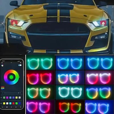 Универсальный автомобильный светодиодный ангельский глаз в форме сердца демона с изменяемым цветом RGB, управление через приложение, ДХО (дневной ходовой свет), фара