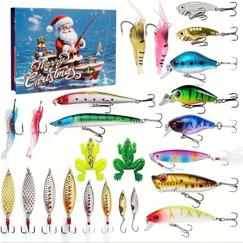 Hot Sale New Fishing Advent Calendar 2024,24 Days Fishing Lure Christmas Countdown Calendar Fishing Tackle Xmas Gift for Anglers