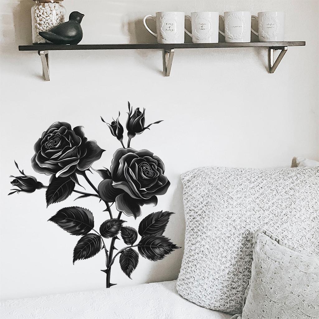 Creative Black Rose Wall Stickers for Women Girls Bedroom Living Room Punk Wall Decoration