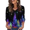 Women's Fashionable Casual Christmas Printed V-neck Top