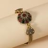 Retro Exaggerated Personality Faux Gemstone Flower Golden Bracelet Bangle Gift
