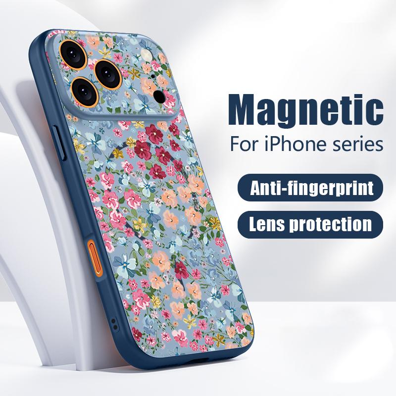 Чехол с цветочным узором для девочки для iPhone 17 Pro Max Funda iPhone 16 15 14 13 Pro Max Магнитный Для Magsafe Гибридный Тонкий Матовый Чехол