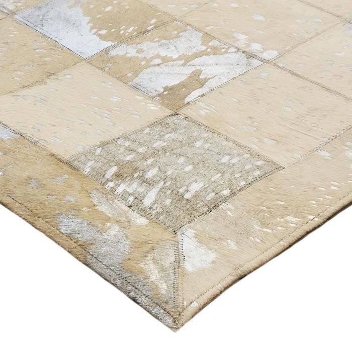 Tapis en cuir recyclé éclats argentés gris beige 160x230