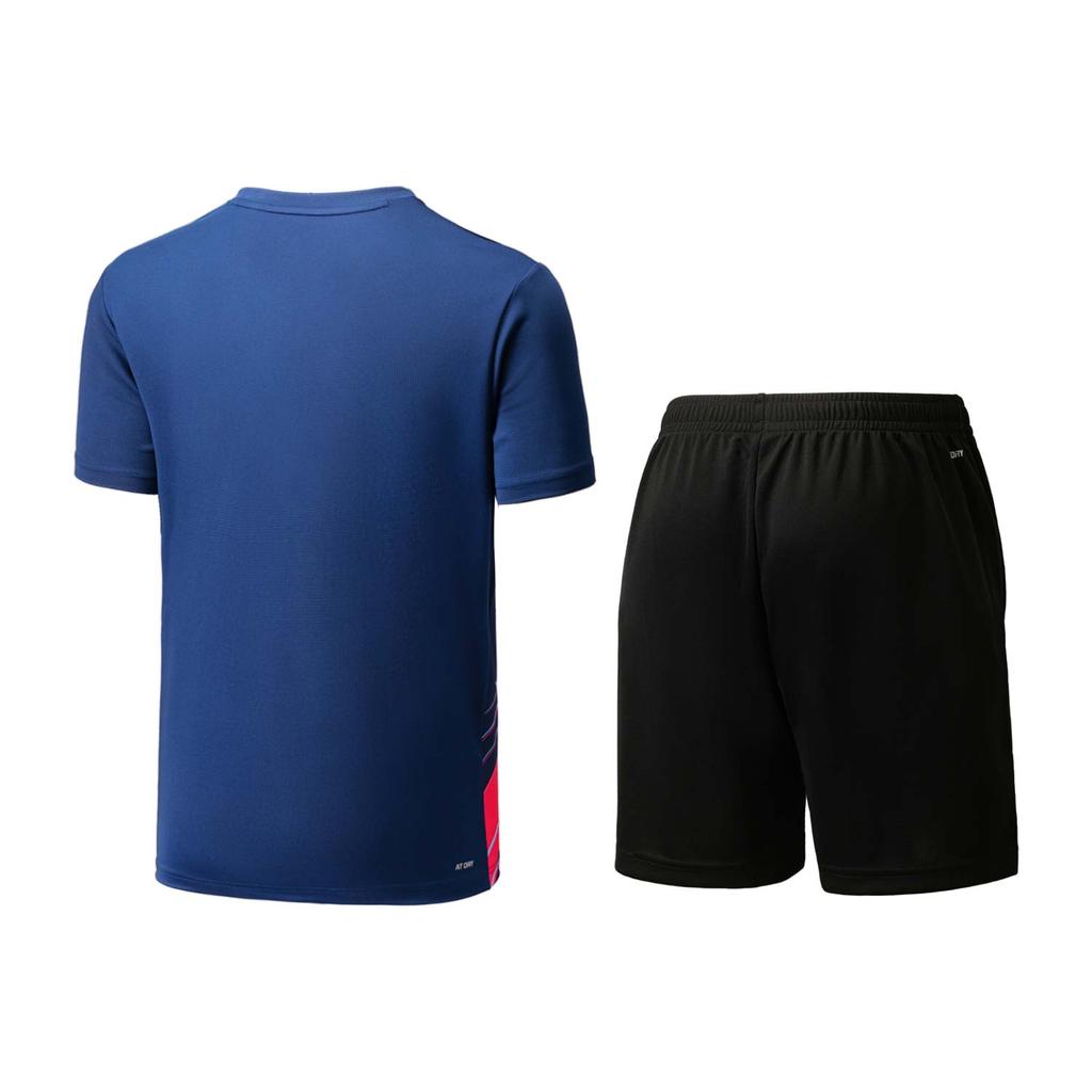 Li Ning Badminton Series Color Block эластичный спортивный костюм для соревнований по бадминтону повседневный спортивный костюм унисекс спортивная одежда темно-синий черный AATU025-4
