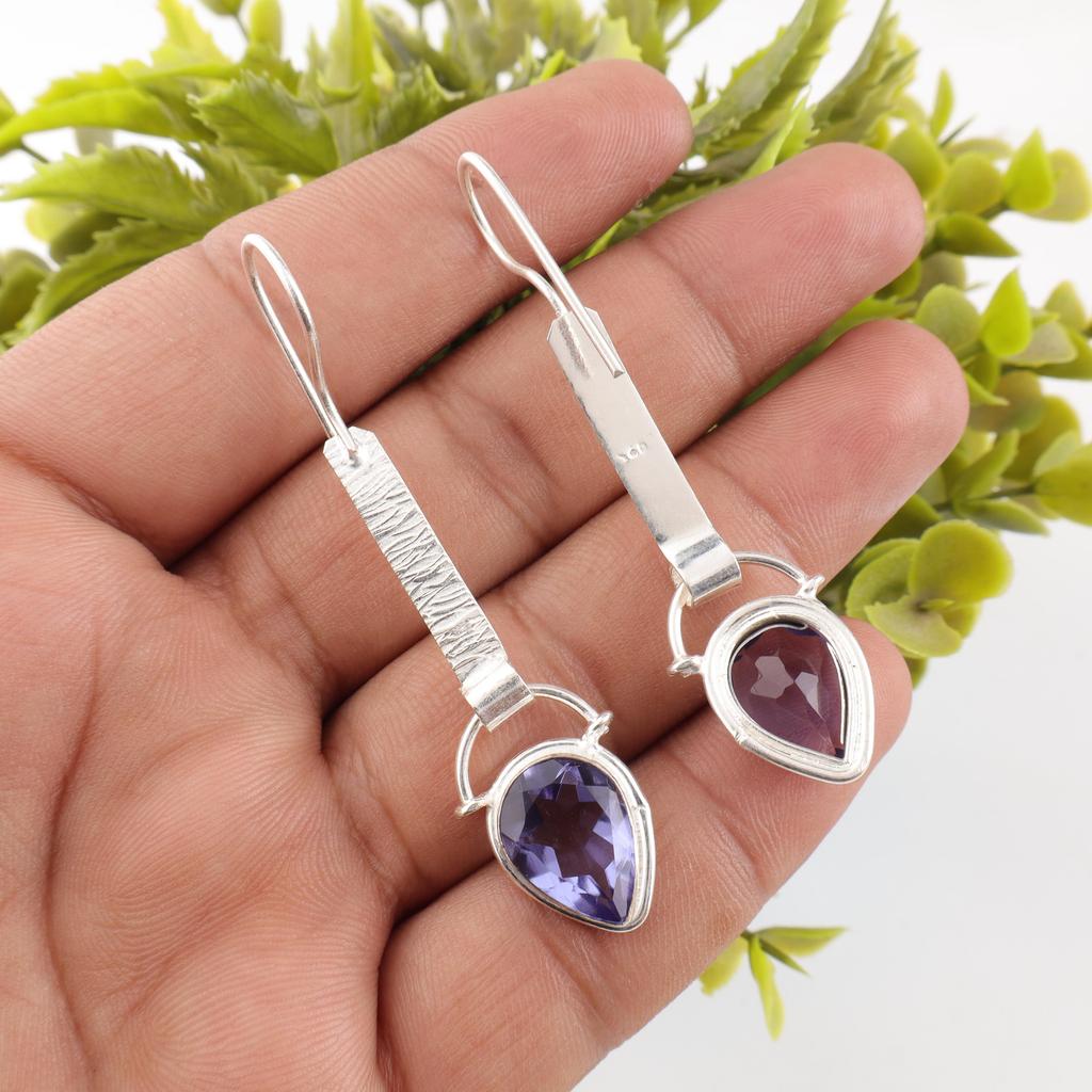 Серьги с иолитом, Серьги с драгоценными камнями ручной работы, Серьги из стерлингового серебра 925 пробы, Антикварные украшения, Для подарка на помолвку