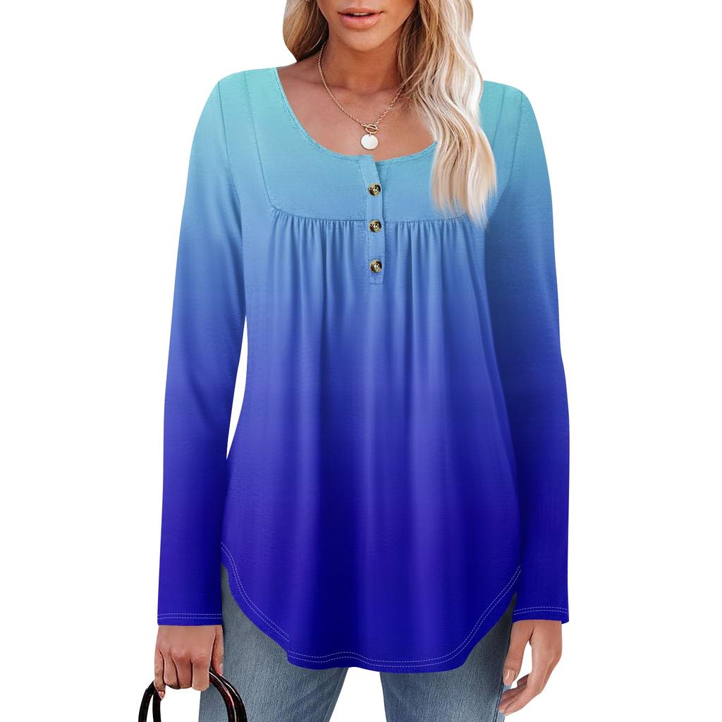 Женская туника с длинным рукавом, свободные топы, повседневные топы оверсайз, плиссированная туника, застегивающаяся на пуговицы, повседневные женские топы с принтом
