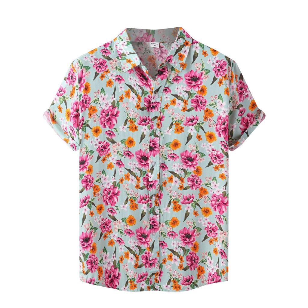 Мужская летняя повседневная рубашка с цветочным принтом в гавайском стиле с коротким рукавом для пляжного отдыха