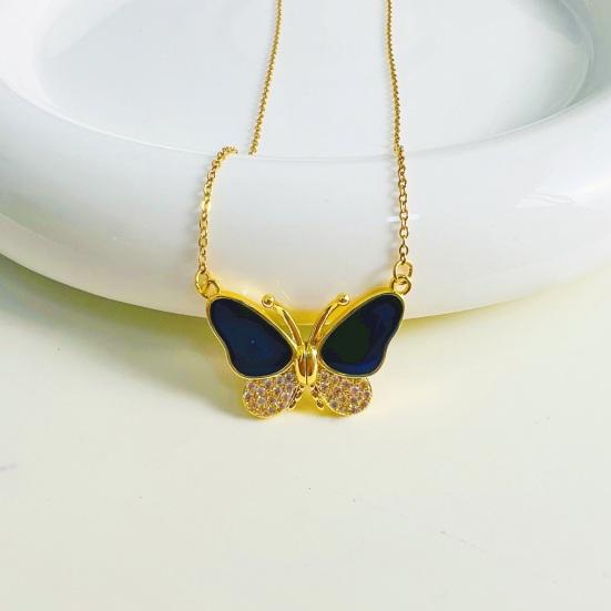 Женское ожерелье, декор стразами, подвеска-бабочка, магнитная застежка, термочувствительное, меняющее цвет, полированная титановая сталь, регулируемое