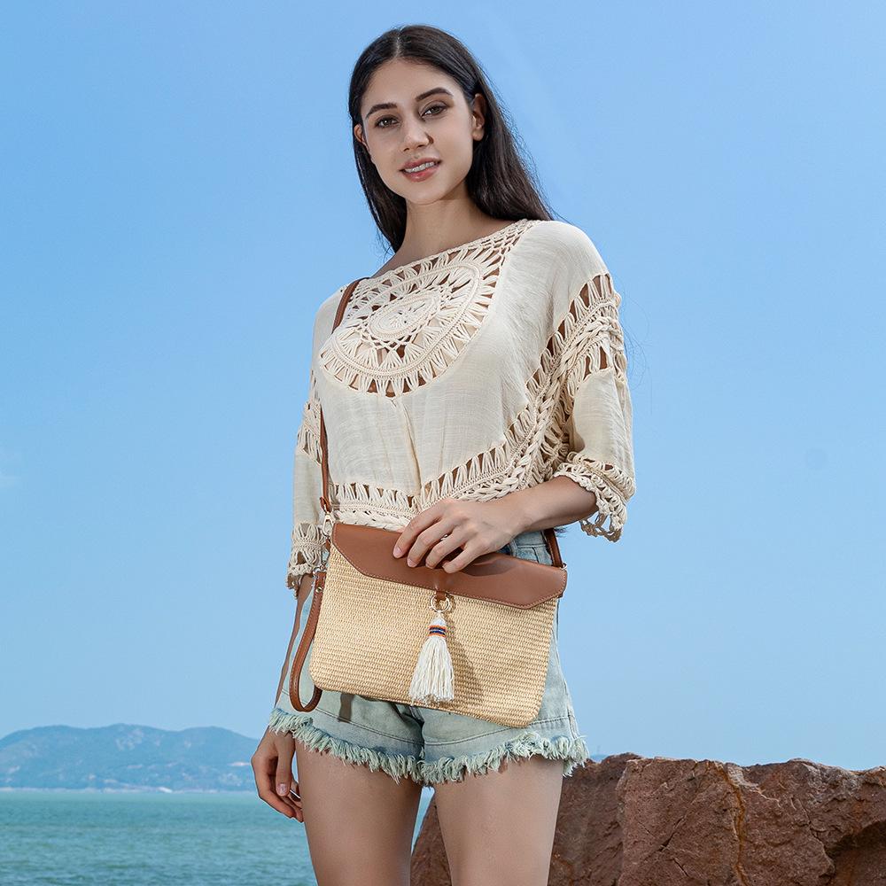 Женская пляжная сумка OLEI с кисточками и плетением - соломенная сумка на плечо и клатч для путешествий на море