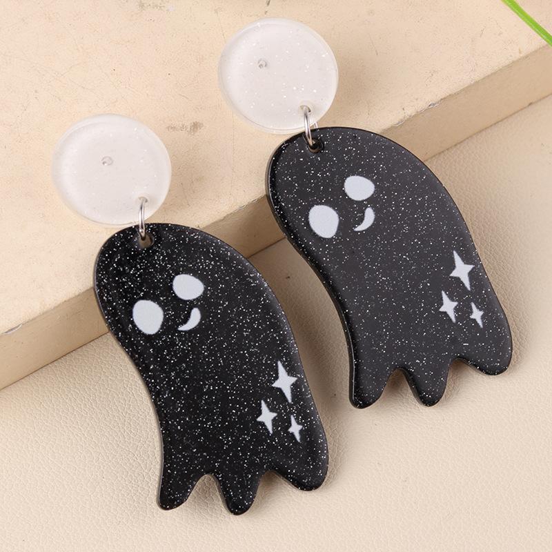 Fancy Acrylic Halloween Skull Pumpkin Stud Earrings for Women Female Gothic Big Dangle Jewelry Party Pierced Ghost Ear Drop Gift