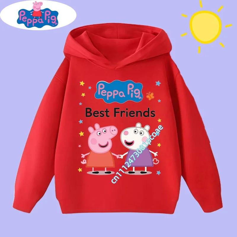 2026 New Peppa Pig children's hooded sweatshirt with cartoon print, boys' sports shirt, girls' casual top, children's clothing