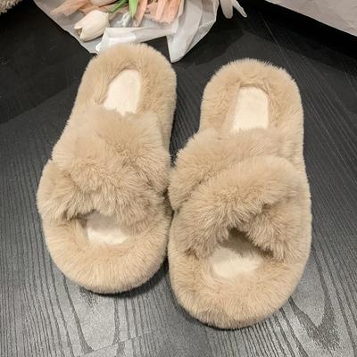 Модные зимние новые тапочки на платформе для женщин, модные круглые открытые носки с крестом из замши, удобные хлопковые тапочки на среднем каблуке