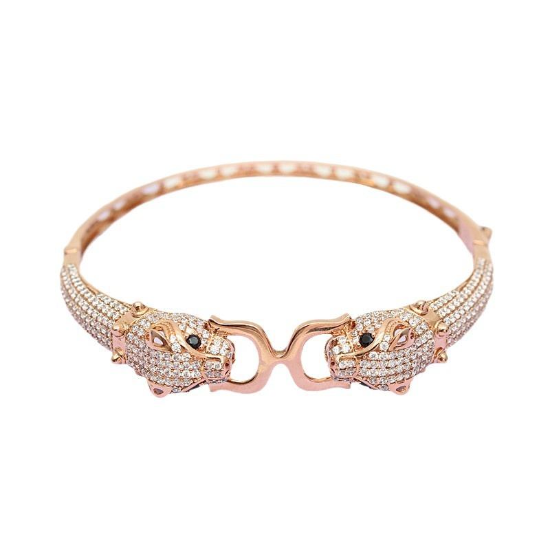 Модный браслет с головой леопарда, инкрустированный микро-камнями, фиолетового цвета, класса люкс