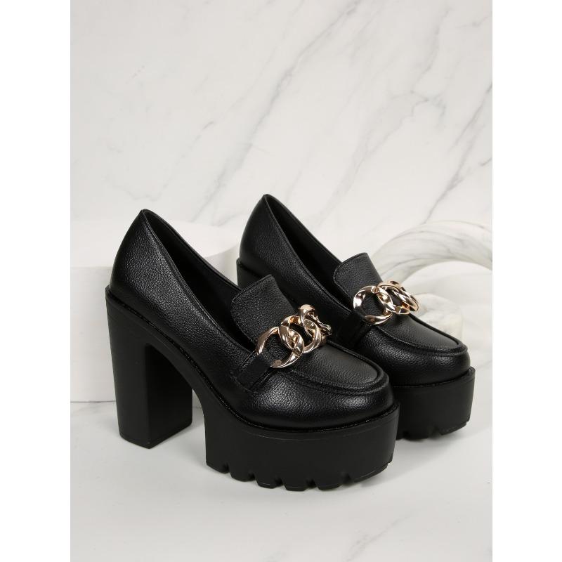 Metal Chain Professional Shoes Women's 2025 Autumn New Thick-heeled Plus-size High-heeled Shoes