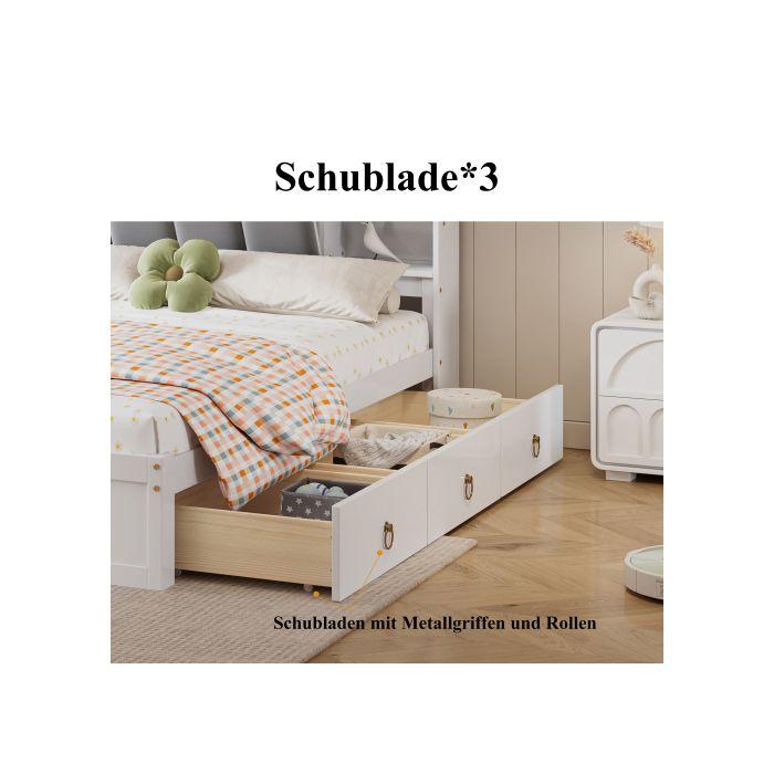 Lit double - MUVOE - 160x200 - Blanc + Gris - 3 tiroirs - Velours