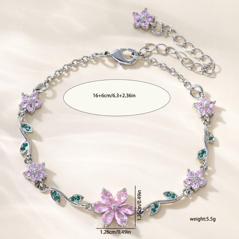 Luxury Pink Cubic Zirconia Chain Fashion Shiny Rhinestone Bangle For Women