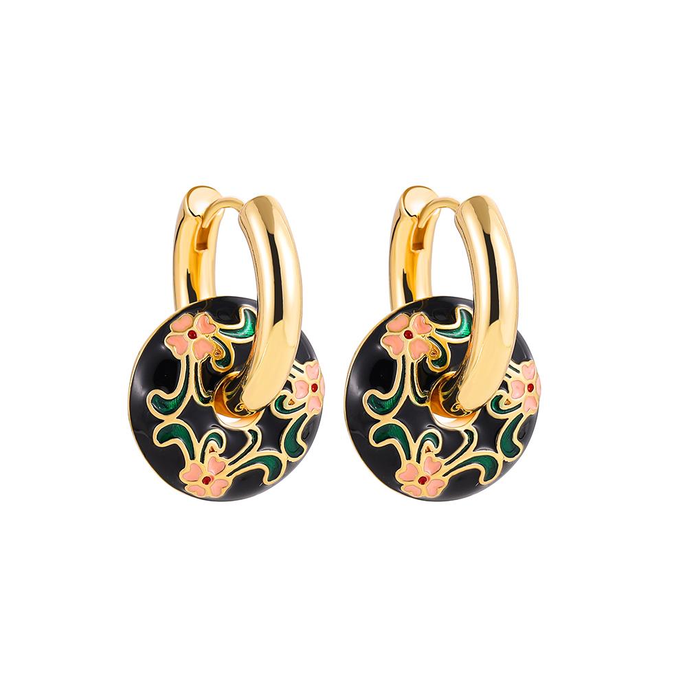 2025 Gold Color Stainless Steel Chunky Hoop Earrings Enamel Flower Round Loop Ear Buckle Earring Brincos for Women Jewelry