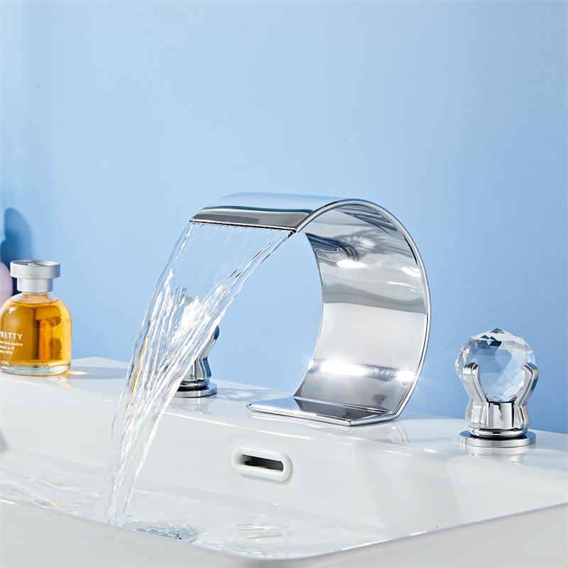 Tuqiu Золотой смеситель для ванной комнаты, широкий кран для раковины, латунный кран для раковины, кран для ванной комнаты с 3 отверстиями, хрустальная ручка, кран для горячей и холодной воды