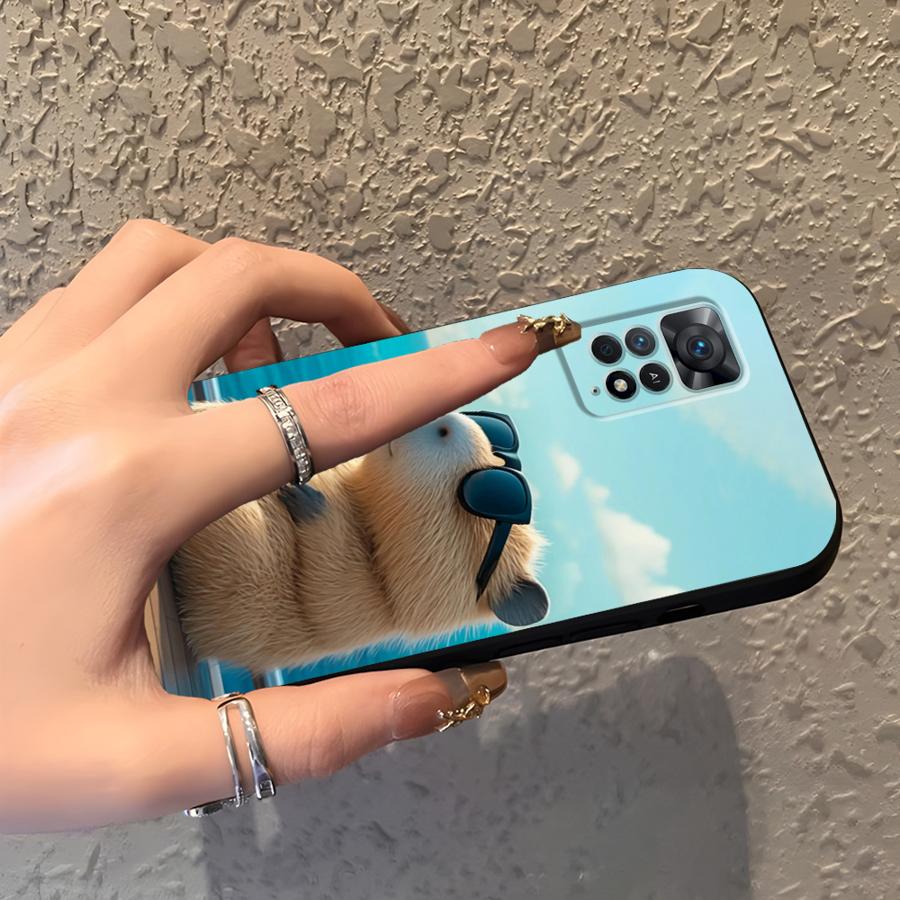 Case for Xiaomi Redmi Note 10S 13 14 Pro Plus 11s 9S 9 10 11 12 Pro 12s 7 8 Black Soft Phone Cover Cute Capybara