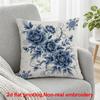 2D Flat Printing, 1pc, Blue Peony Floral Arrangement with Snowflakes And Swirls, Pillow Cover, Polyester, Suitable for Sofas, Living Rooms, Bedrooms, 